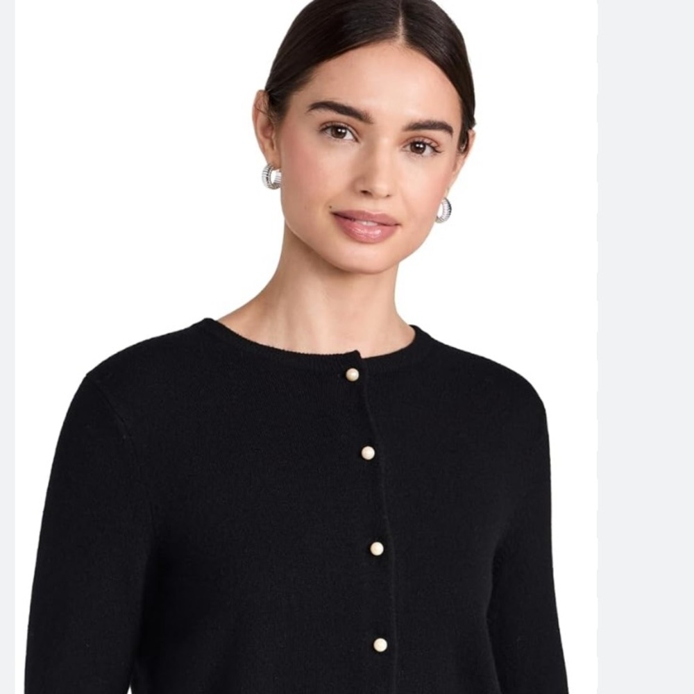 Premise Black Pearl Button Lightweight Knit Short Sleeve Cardigan